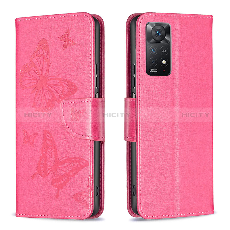 Handytasche Stand Schutzhülle Flip Leder Hülle Schmetterling B01F für Xiaomi Redmi Note 11 Pro 5G Pink Plus