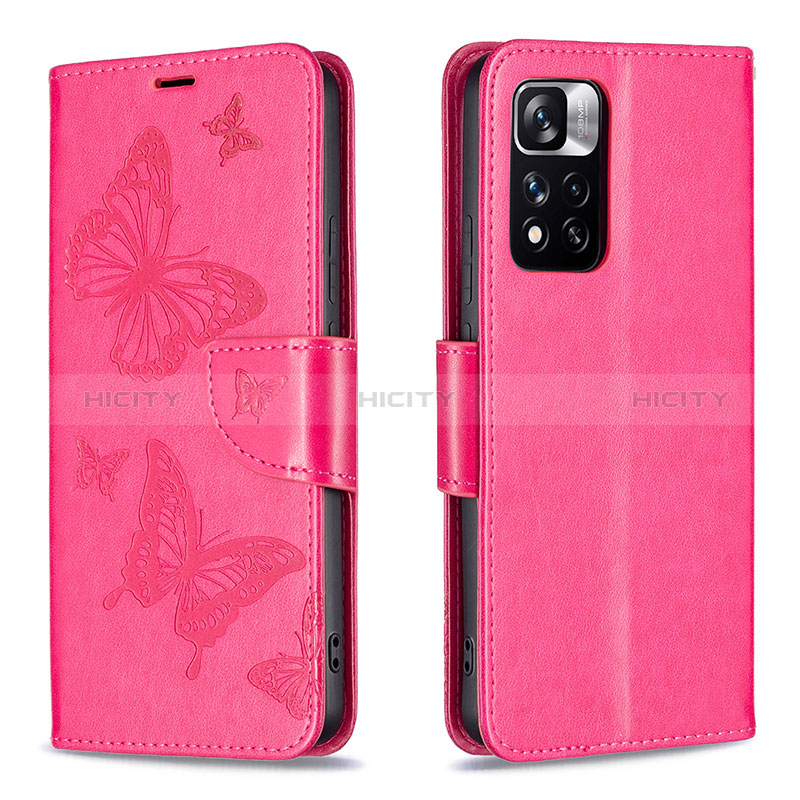 Handytasche Stand Schutzhülle Flip Leder Hülle Schmetterling B01F für Xiaomi Redmi Note 11 Pro+ Plus 5G Pink