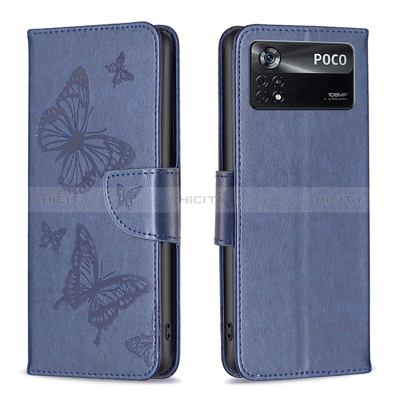 Handytasche Stand Schutzhülle Flip Leder Hülle Schmetterling B01F für Xiaomi Redmi Note 11E Pro 5G Blau Plus