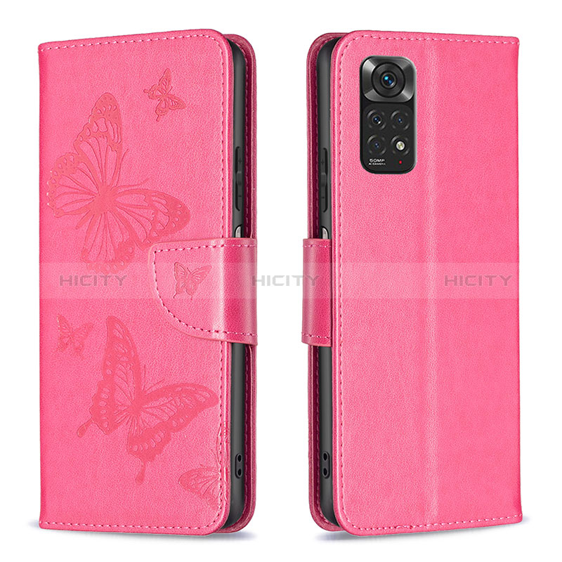 Handytasche Stand Schutzhülle Flip Leder Hülle Schmetterling B01F für Xiaomi Redmi Note 11S 4G Pink