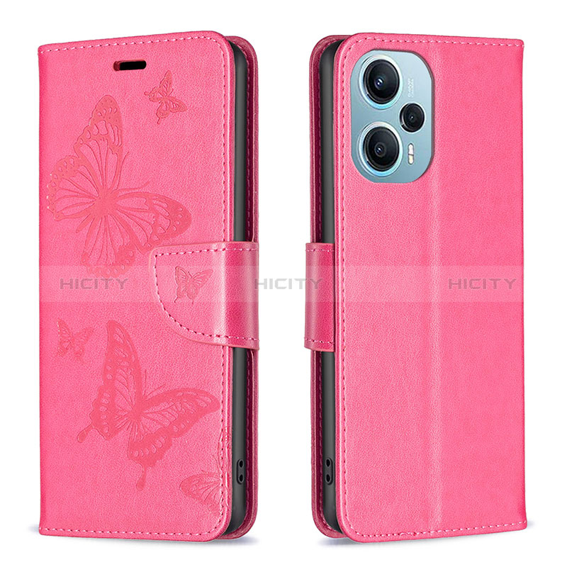 Handytasche Stand Schutzhülle Flip Leder Hülle Schmetterling B01F für Xiaomi Redmi Note 12 Turbo 5G Pink Plus