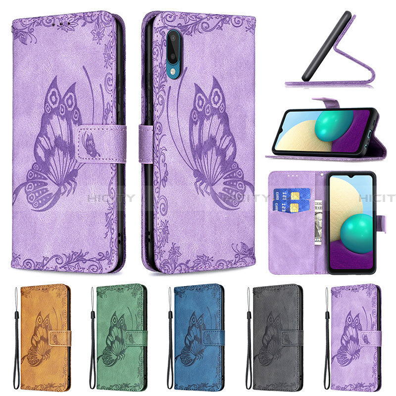 Handytasche Stand Schutzhülle Flip Leder Hülle Schmetterling B02F für Samsung Galaxy A02 groß