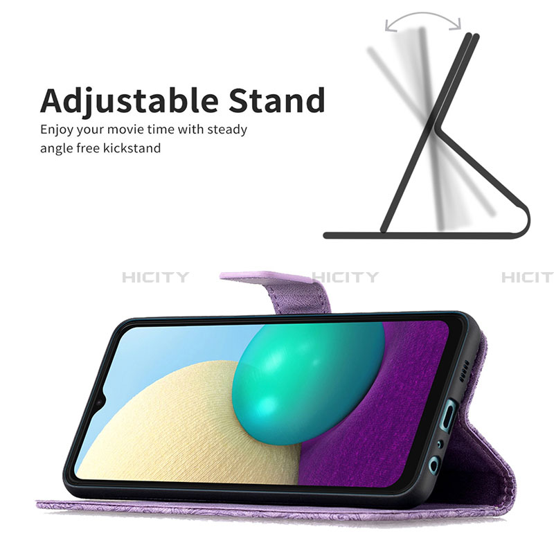 Handytasche Stand Schutzhülle Flip Leder Hülle Schmetterling B02F für Samsung Galaxy A02