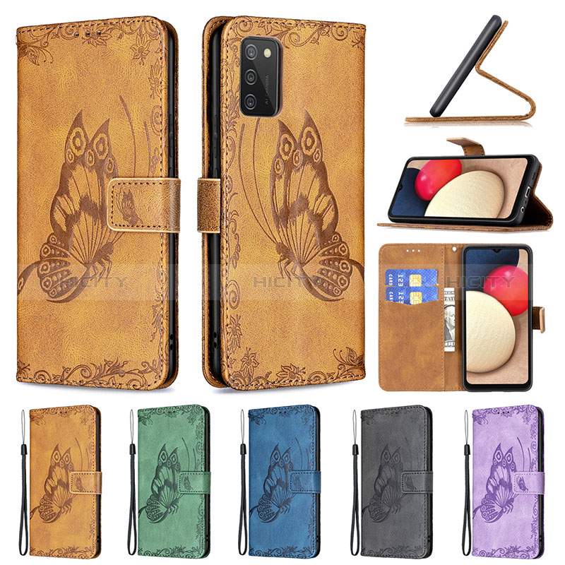 Handytasche Stand Schutzhülle Flip Leder Hülle Schmetterling B02F für Samsung Galaxy A02s