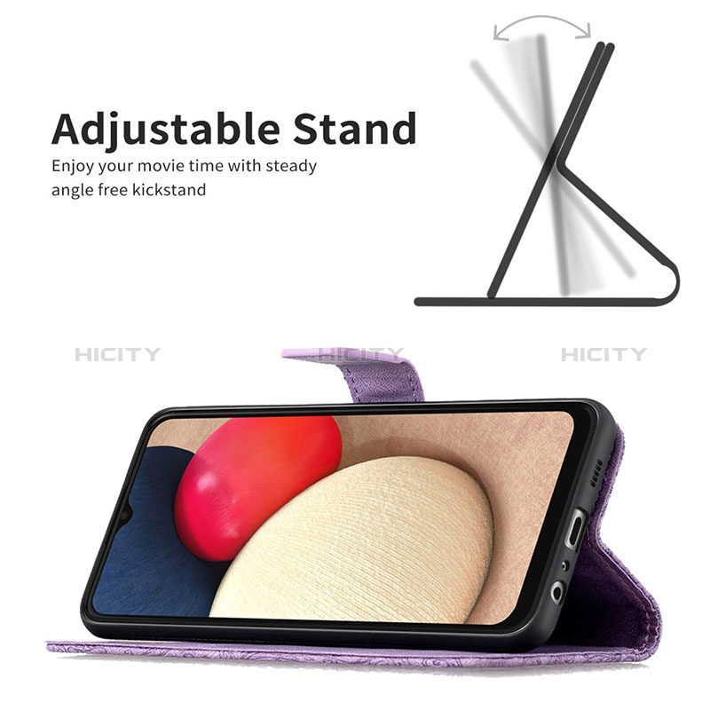 Handytasche Stand Schutzhülle Flip Leder Hülle Schmetterling B02F für Samsung Galaxy A02s