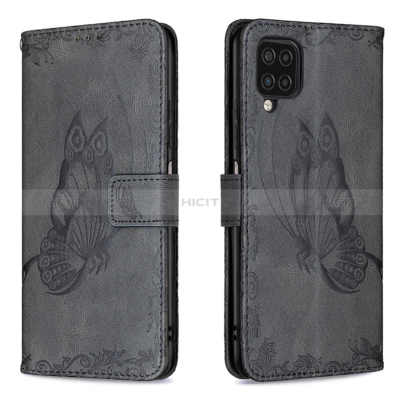 Handytasche Stand Schutzhülle Flip Leder Hülle Schmetterling B02F für Samsung Galaxy A12 groß