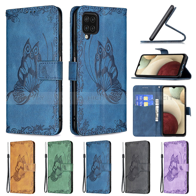 Handytasche Stand Schutzhülle Flip Leder Hülle Schmetterling B02F für Samsung Galaxy A12 5G