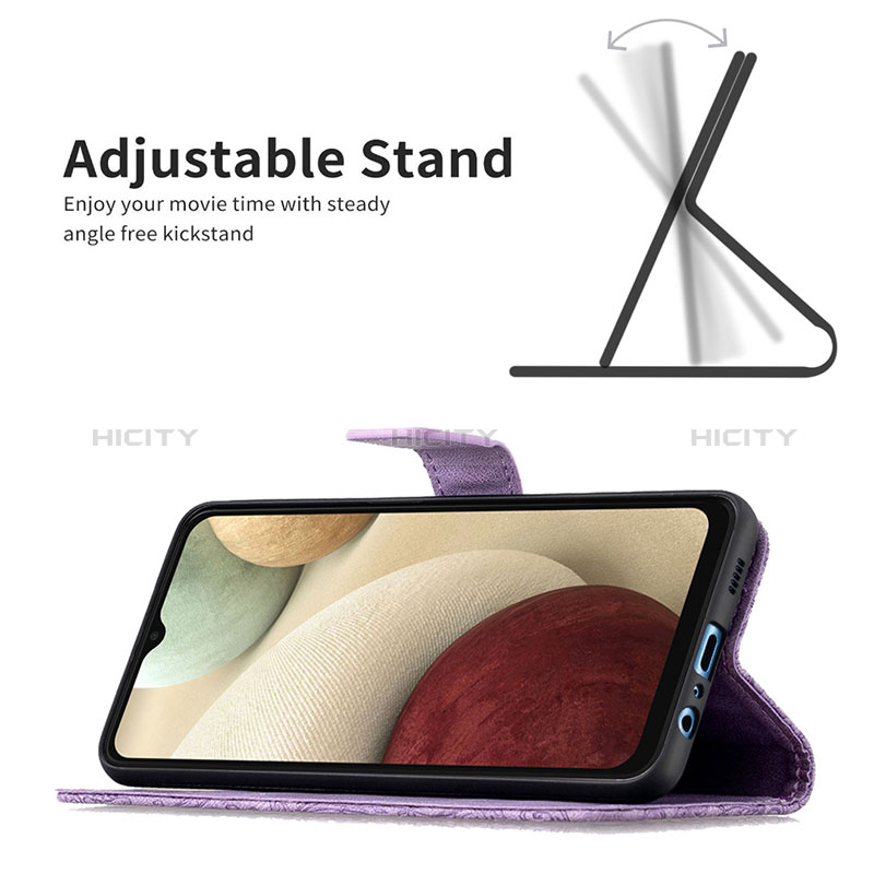 Handytasche Stand Schutzhülle Flip Leder Hülle Schmetterling B02F für Samsung Galaxy A12 5G groß