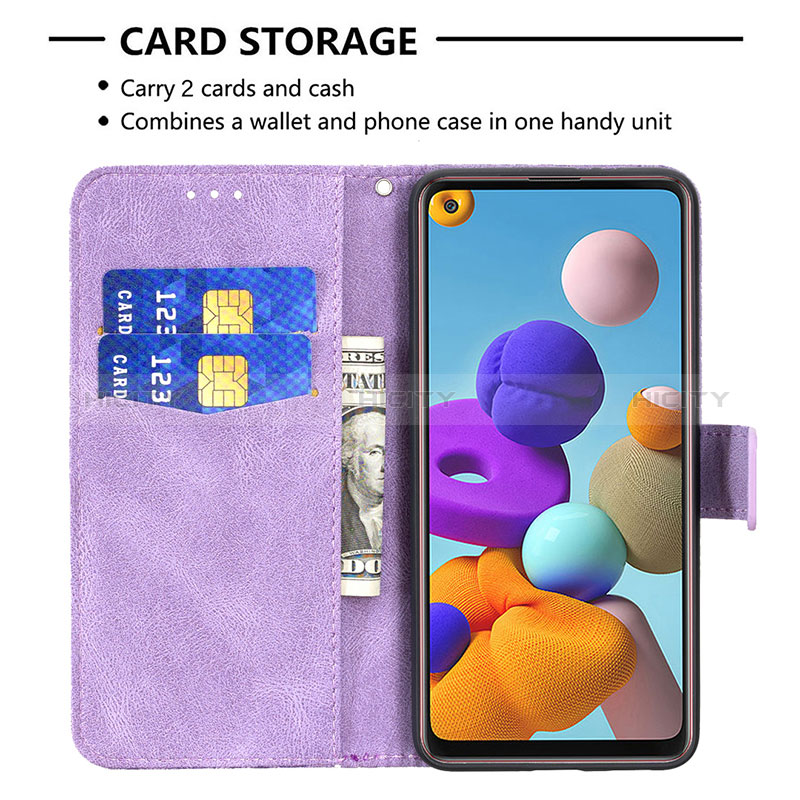 Handytasche Stand Schutzhülle Flip Leder Hülle Schmetterling B02F für Samsung Galaxy A21s