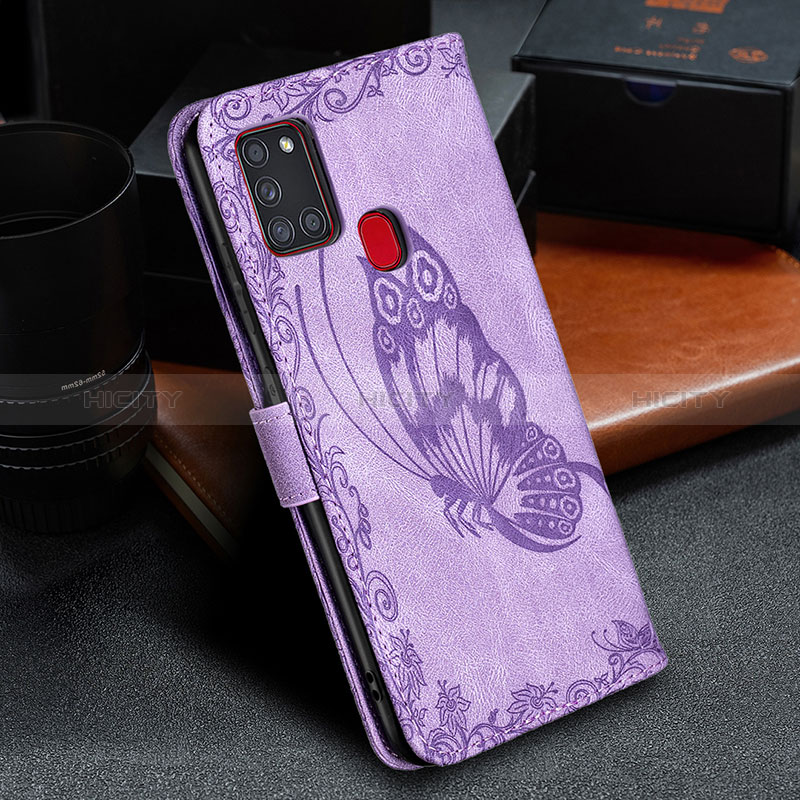 Handytasche Stand Schutzhülle Flip Leder Hülle Schmetterling B02F für Samsung Galaxy A21s