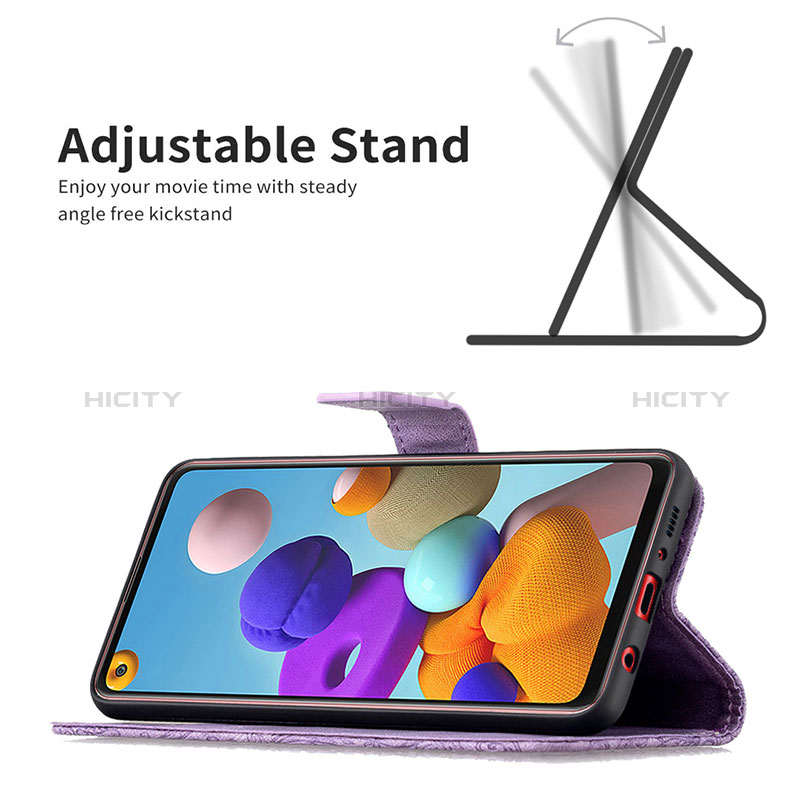 Handytasche Stand Schutzhülle Flip Leder Hülle Schmetterling B02F für Samsung Galaxy A21s