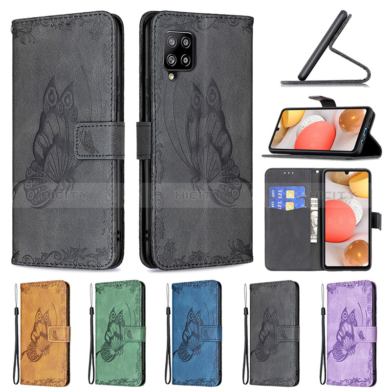 Handytasche Stand Schutzhülle Flip Leder Hülle Schmetterling B02F für Samsung Galaxy A42 5G