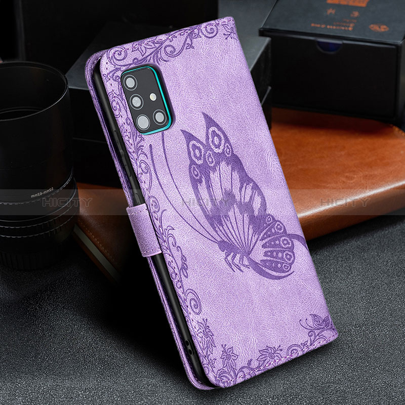 Handytasche Stand Schutzhülle Flip Leder Hülle Schmetterling B02F für Samsung Galaxy A51 4G