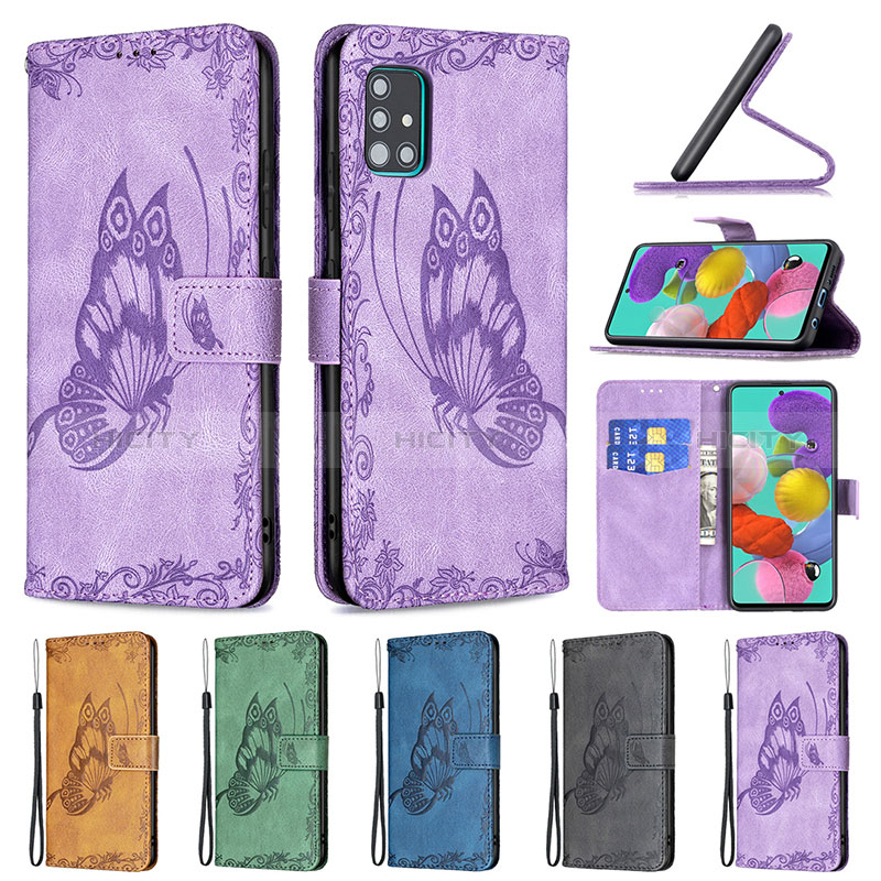 Handytasche Stand Schutzhülle Flip Leder Hülle Schmetterling B02F für Samsung Galaxy A51 4G