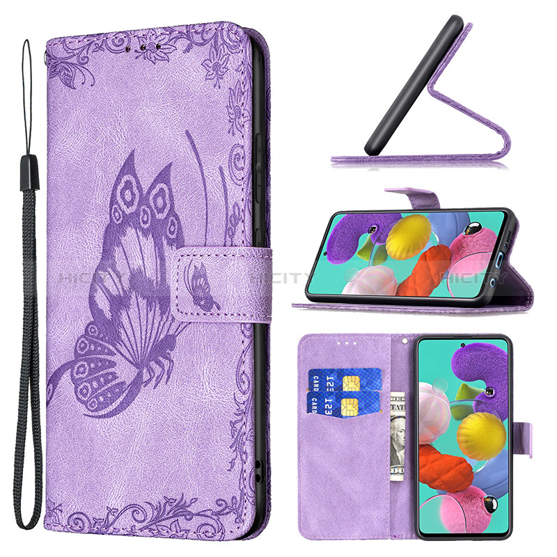 Handytasche Stand Schutzhülle Flip Leder Hülle Schmetterling B02F für Samsung Galaxy A51 4G