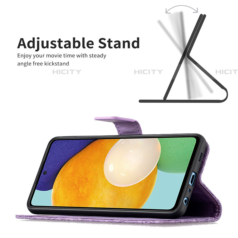 Handytasche Stand Schutzhülle Flip Leder Hülle Schmetterling B02F für Samsung Galaxy A52 4G groß