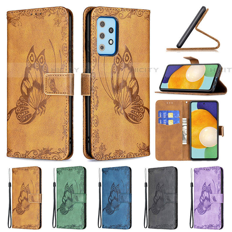 Handytasche Stand Schutzhülle Flip Leder Hülle Schmetterling B02F für Samsung Galaxy A52 5G