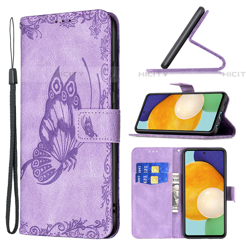 Handytasche Stand Schutzhülle Flip Leder Hülle Schmetterling B02F für Samsung Galaxy A52 5G