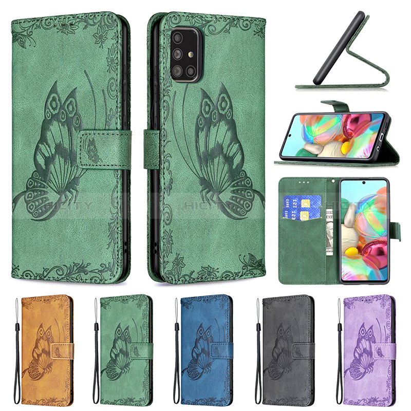 Handytasche Stand Schutzhülle Flip Leder Hülle Schmetterling B02F für Samsung Galaxy A71 5G