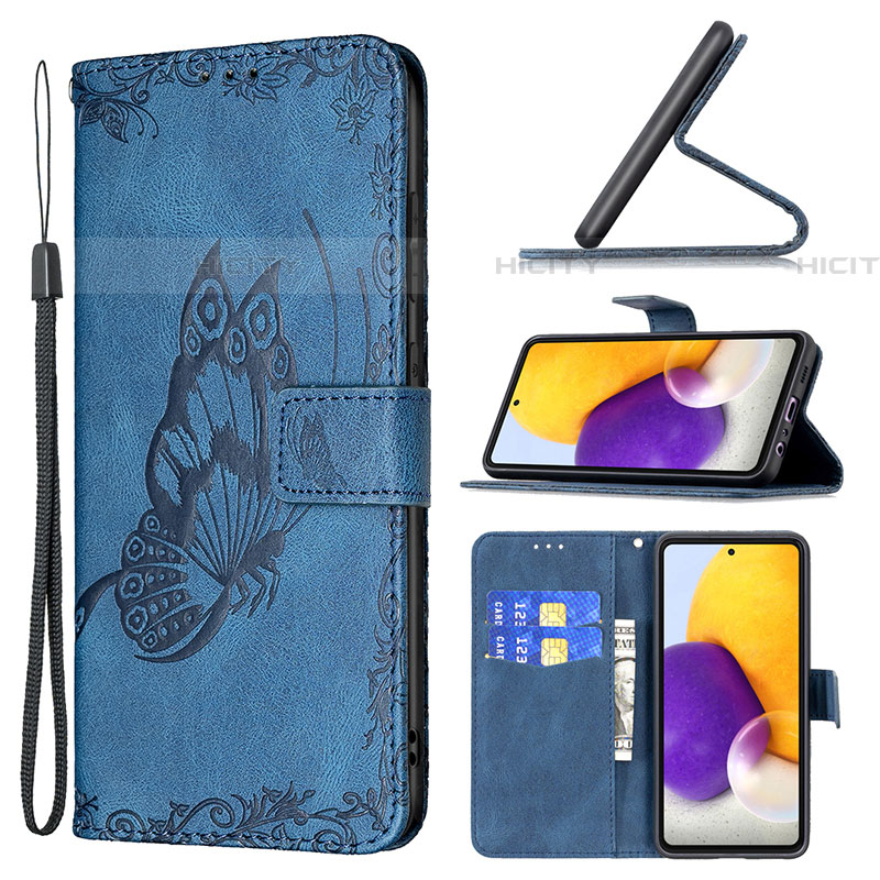 Handytasche Stand Schutzhülle Flip Leder Hülle Schmetterling B02F für Samsung Galaxy A72 5G groß