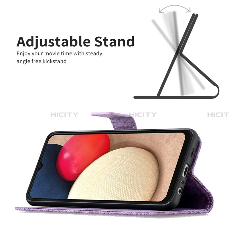 Handytasche Stand Schutzhülle Flip Leder Hülle Schmetterling B02F für Samsung Galaxy F02S SM-E025F groß