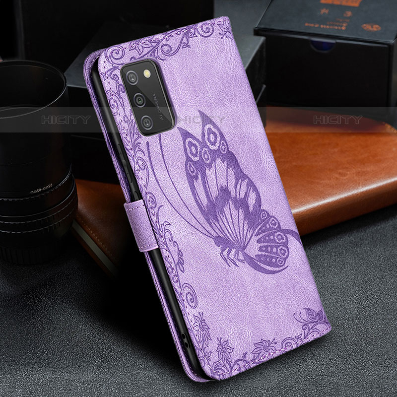 Handytasche Stand Schutzhülle Flip Leder Hülle Schmetterling B02F für Samsung Galaxy M02s groß