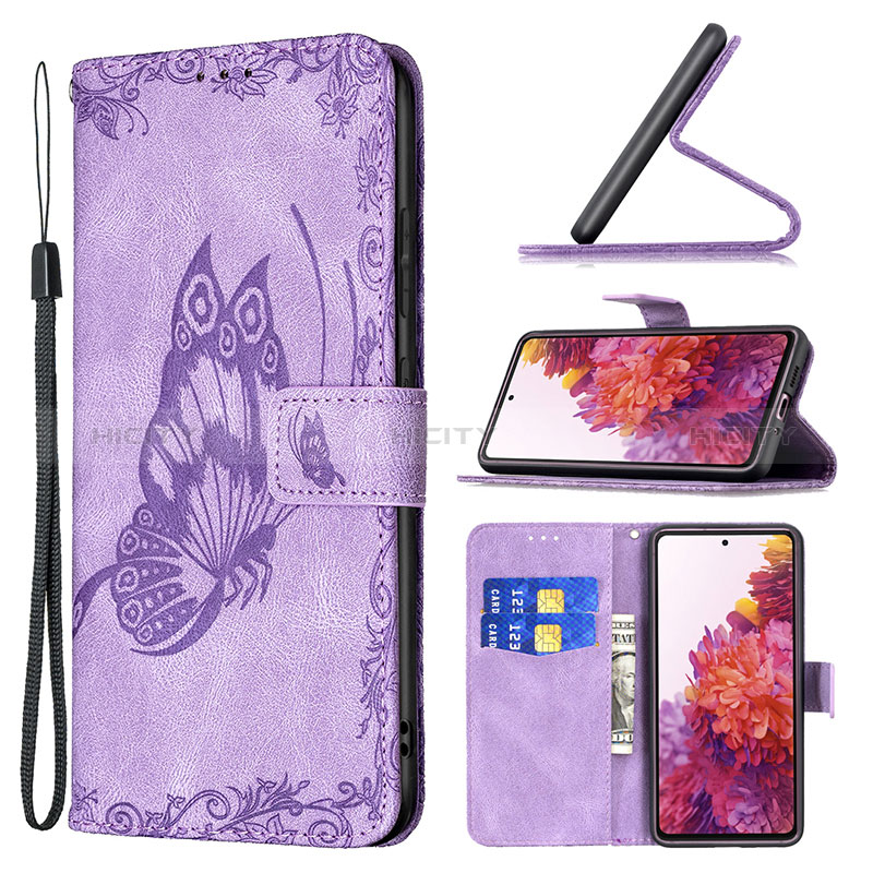 Handytasche Stand Schutzhülle Flip Leder Hülle Schmetterling B02F für Samsung Galaxy S20 FE 4G groß