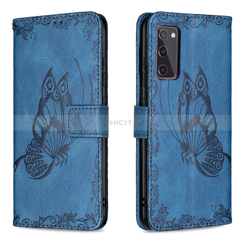 Handytasche Stand Schutzhülle Flip Leder Hülle Schmetterling B02F für Samsung Galaxy S20 FE 5G Blau Plus