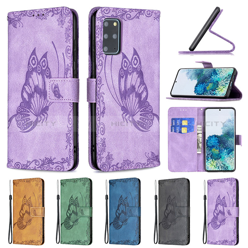 Handytasche Stand Schutzhülle Flip Leder Hülle Schmetterling B02F für Samsung Galaxy S20 Plus 5G groß