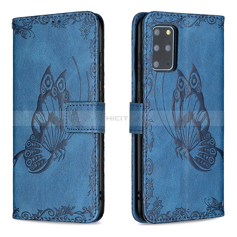 Handytasche Stand Schutzhülle Flip Leder Hülle Schmetterling B02F für Samsung Galaxy S20 Plus 5G Blau Plus