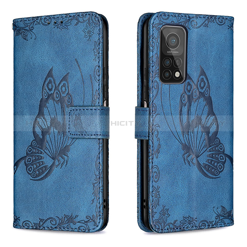 Handytasche Stand Schutzhülle Flip Leder Hülle Schmetterling B02F für Xiaomi Mi 10T 5G Blau Plus