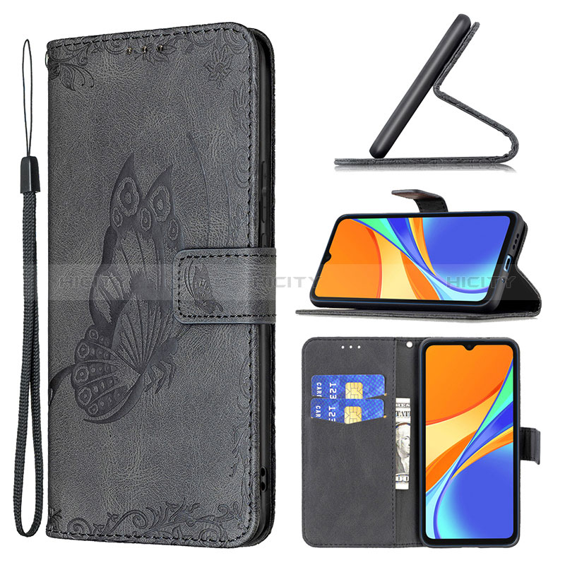 Handytasche Stand Schutzhülle Flip Leder Hülle Schmetterling B02F für Xiaomi POCO C3