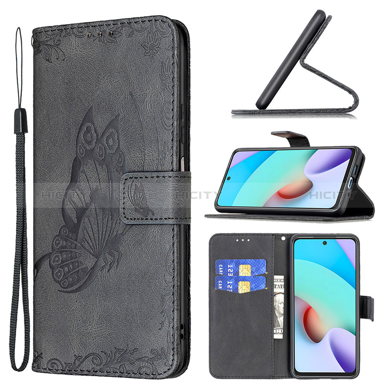 Handytasche Stand Schutzhülle Flip Leder Hülle Schmetterling B02F für Xiaomi Redmi 10 (2022) groß