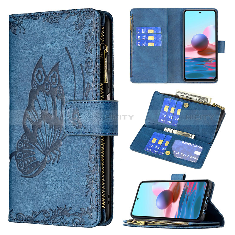 Handytasche Stand Schutzhülle Flip Leder Hülle Schmetterling B02F für Xiaomi Redmi Note 10 4G