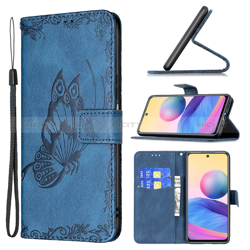 Handytasche Stand Schutzhülle Flip Leder Hülle Schmetterling B02F für Xiaomi Redmi Note 10 5G groß