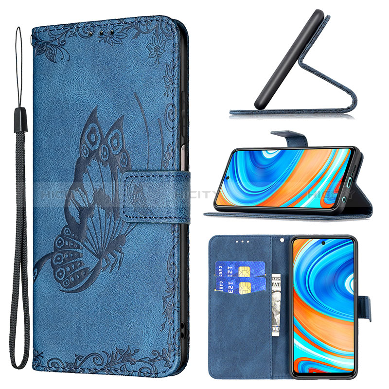 Handytasche Stand Schutzhülle Flip Leder Hülle Schmetterling B02F für Xiaomi Redmi Note 9 Pro Max