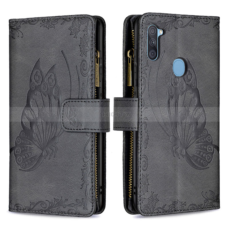 Handytasche Stand Schutzhülle Flip Leder Hülle Schmetterling B03F für Samsung Galaxy A11 Schwarz