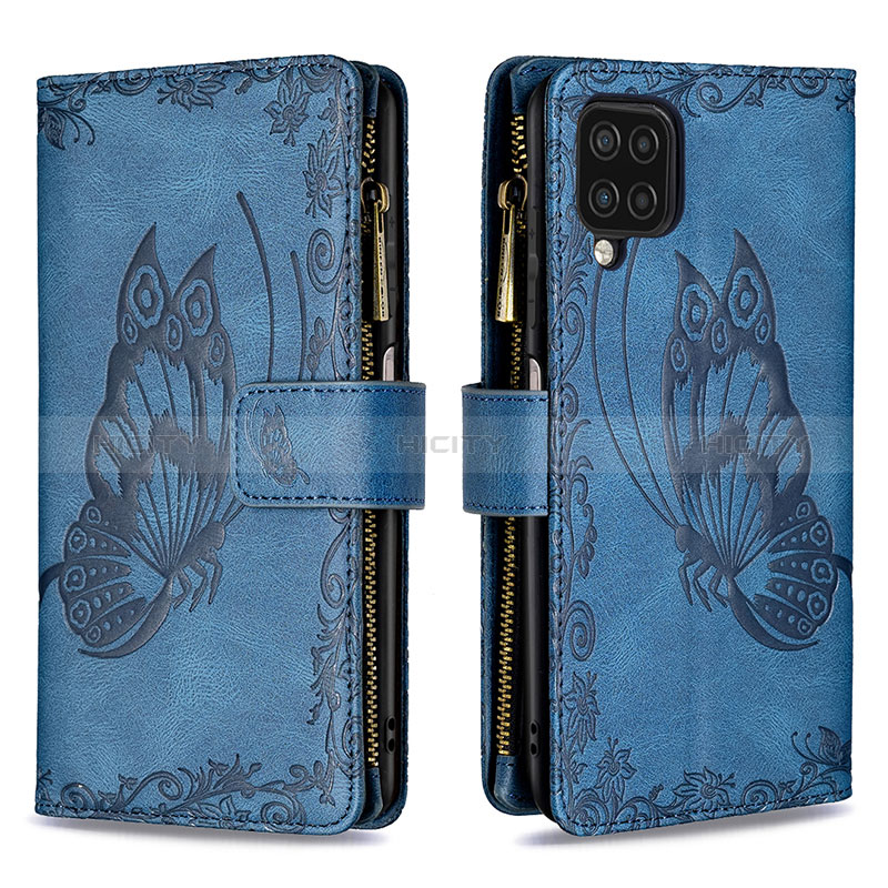 Handytasche Stand Schutzhülle Flip Leder Hülle Schmetterling B03F für Samsung Galaxy A12 5G Blau Plus