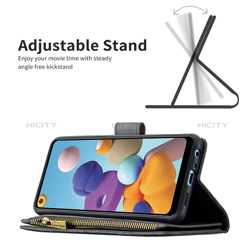 Handytasche Stand Schutzhülle Flip Leder Hülle Schmetterling B03F für Samsung Galaxy A21 groß