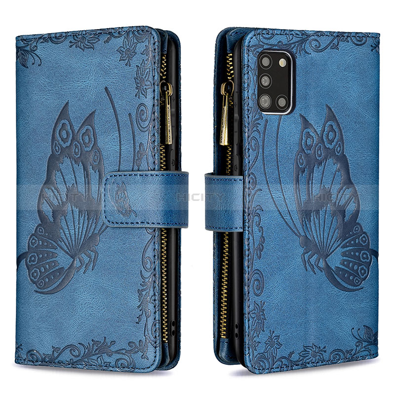 Handytasche Stand Schutzhülle Flip Leder Hülle Schmetterling B03F für Samsung Galaxy A31 Blau Plus