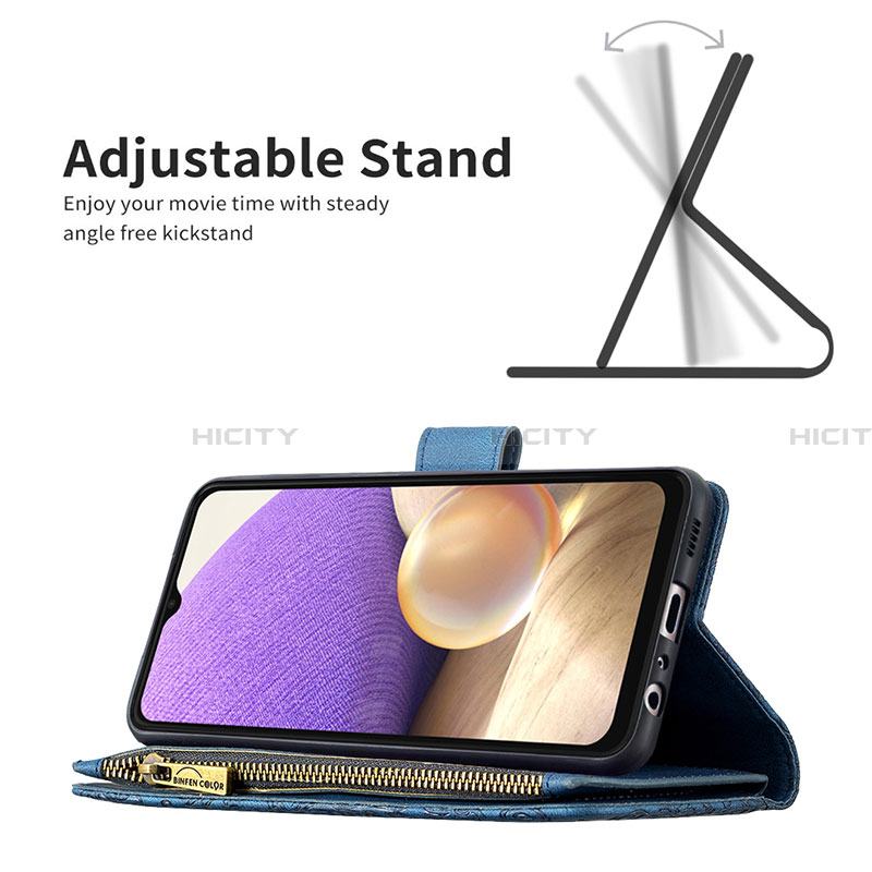 Handytasche Stand Schutzhülle Flip Leder Hülle Schmetterling B03F für Samsung Galaxy A32 5G groß