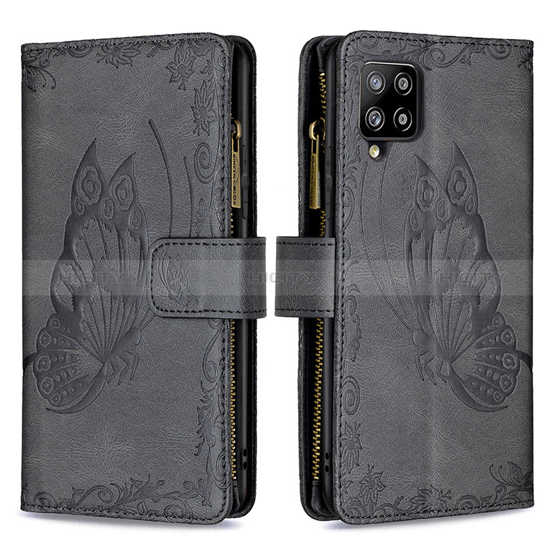 Handytasche Stand Schutzhülle Flip Leder Hülle Schmetterling B03F für Samsung Galaxy A42 5G Schwarz