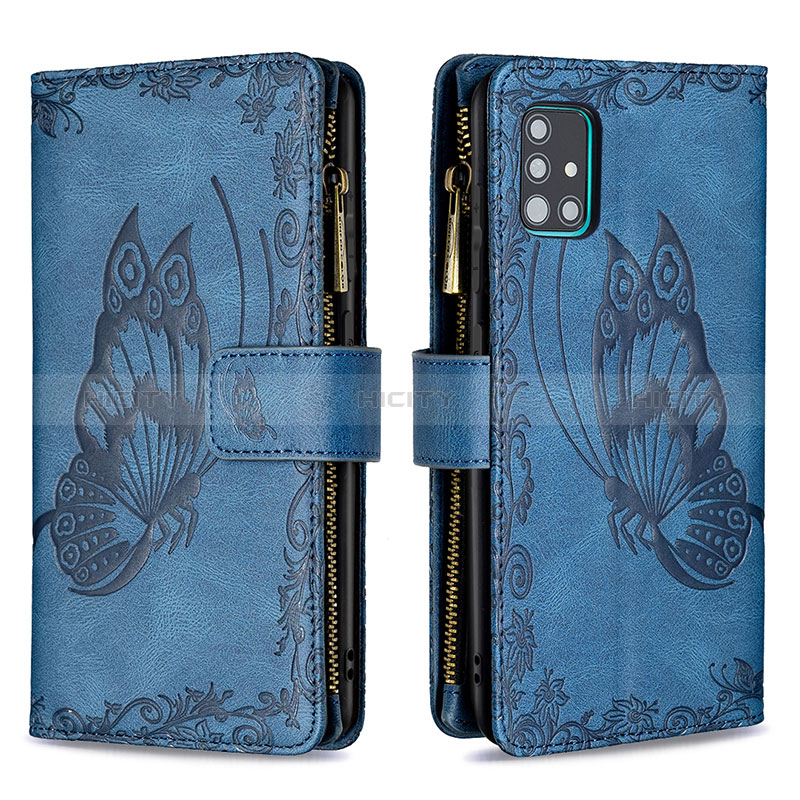 Handytasche Stand Schutzhülle Flip Leder Hülle Schmetterling B03F für Samsung Galaxy A51 4G Blau