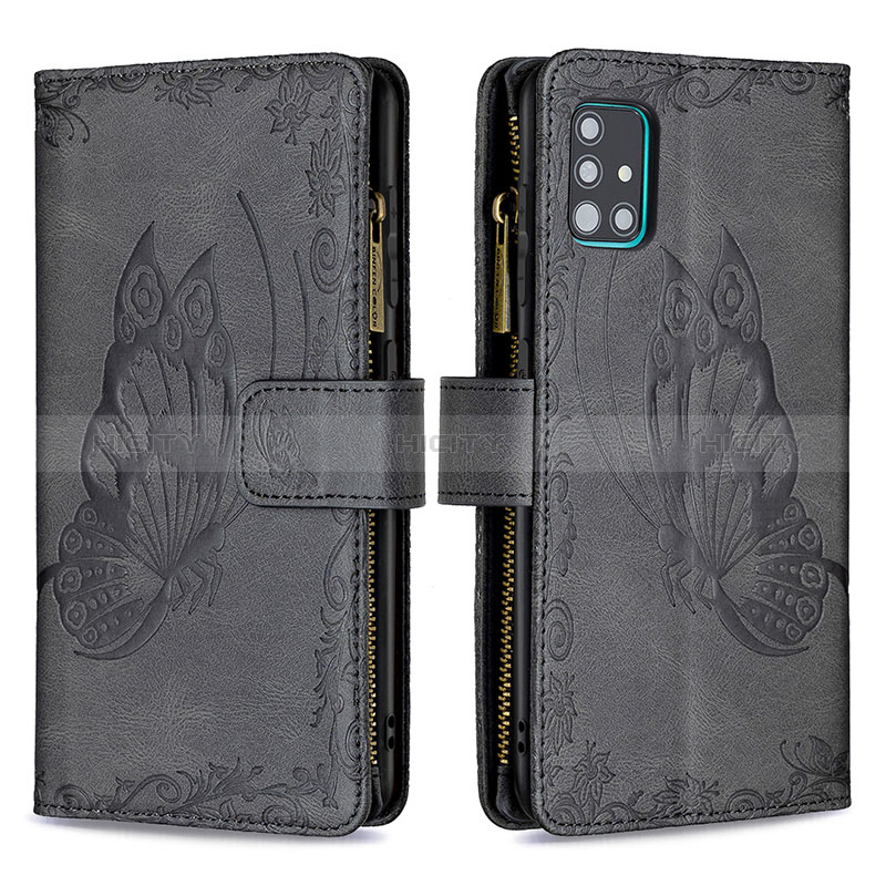 Handytasche Stand Schutzhülle Flip Leder Hülle Schmetterling B03F für Samsung Galaxy A51 5G Schwarz