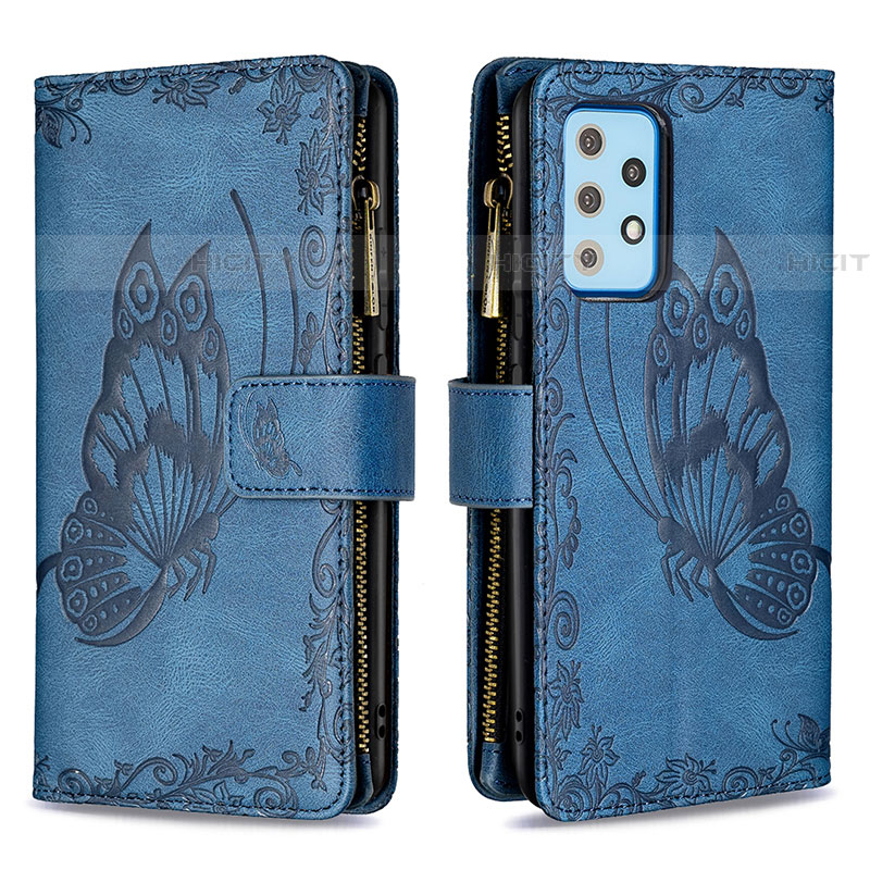 Handytasche Stand Schutzhülle Flip Leder Hülle Schmetterling B03F für Samsung Galaxy A52 4G Blau