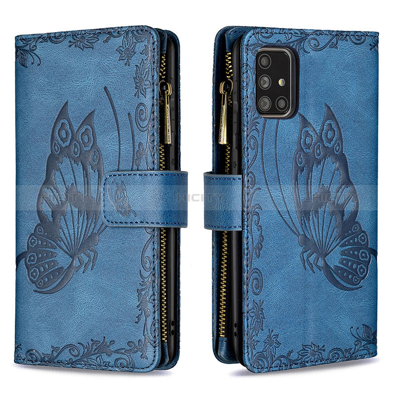 Handytasche Stand Schutzhülle Flip Leder Hülle Schmetterling B03F für Samsung Galaxy A71 5G Blau