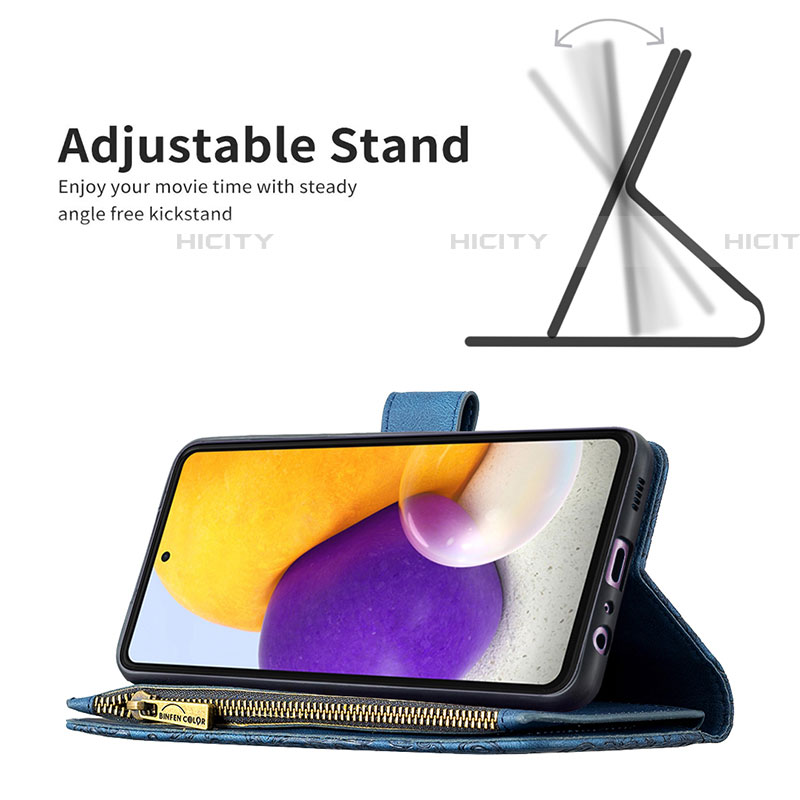 Handytasche Stand Schutzhülle Flip Leder Hülle Schmetterling B03F für Samsung Galaxy A72 5G groß