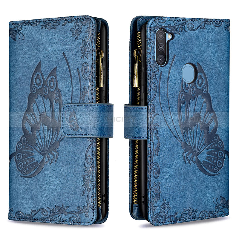 Handytasche Stand Schutzhülle Flip Leder Hülle Schmetterling B03F für Samsung Galaxy M11 Blau