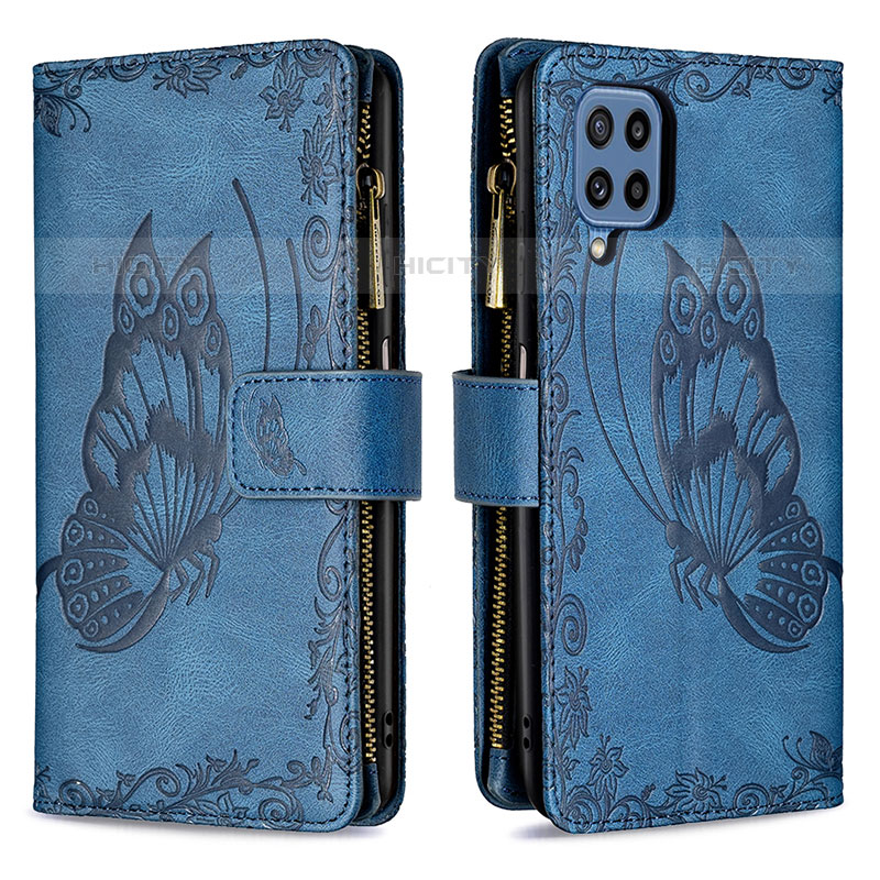 Handytasche Stand Schutzhülle Flip Leder Hülle Schmetterling B03F für Samsung Galaxy M32 4G Blau Plus