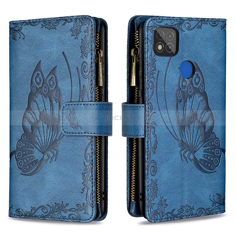 Handytasche Stand Schutzhülle Flip Leder Hülle Schmetterling B03F für Xiaomi POCO C3 Blau Plus